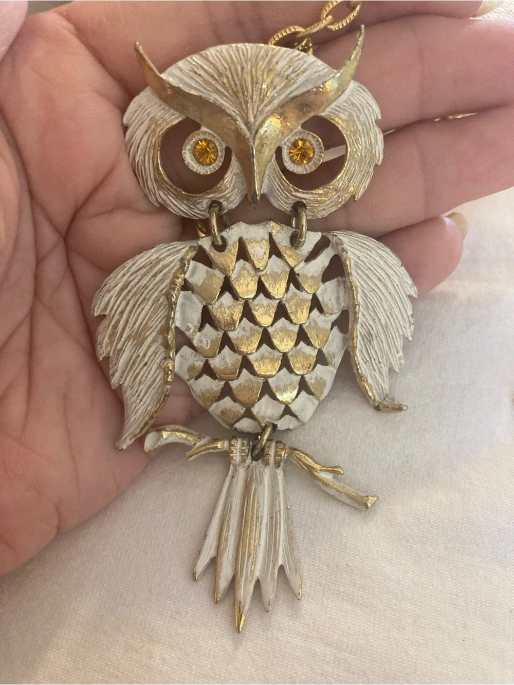 Large Articulated Owl Vintage Pendant Necklace